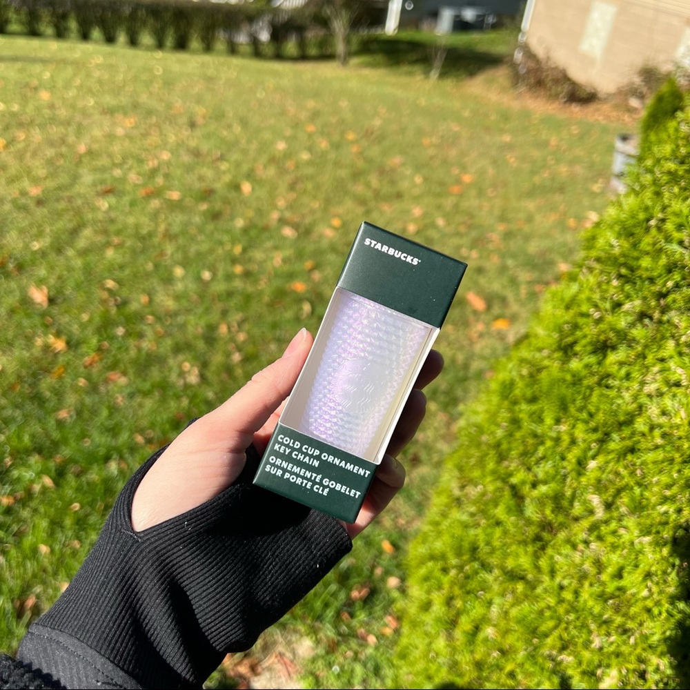 Starbucks Holiday 2021 White Studded Tumbler Cup Iridescent Keychain Ornament